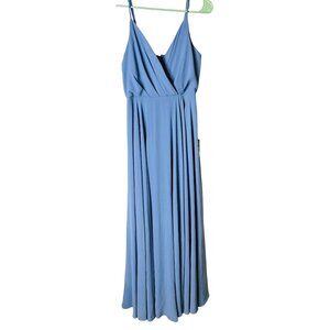 Lulus Light Blue Maxi Evening Gown With Spaghetti Straps & Flowing Skirt Medium